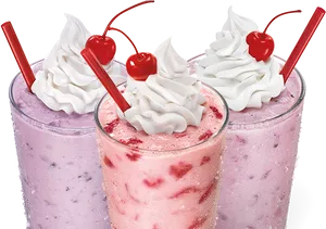 Assorted Milkshakeswith Whipped Creamand Cherries PNG Image