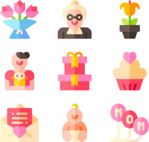 Assorted Mothers Day Icons Set PNG Image