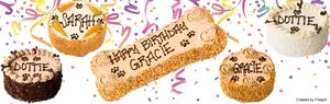 Assorted Personalized Birthday Cakes PNG Image