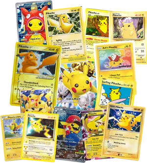 Assorted_ Pikachu_ Pokemon_ Cards_ Collection PNG Image