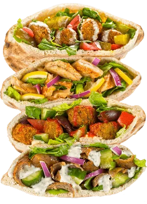 Assorted Shawarma Pita Sandwiches PNG Image