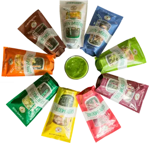 Assorted Smoothie Packetsand Green Smoothie PNG Image