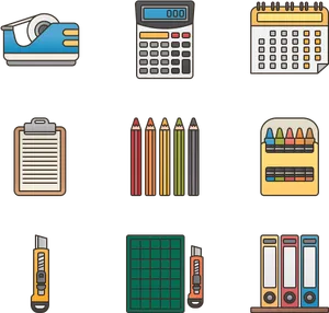 Assorted Stationery Icons Set PNG Image
