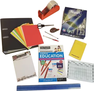 Assorted Stationery Items Collection PNG Image