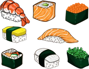 Assorted Sushi Selection Illustration PNG