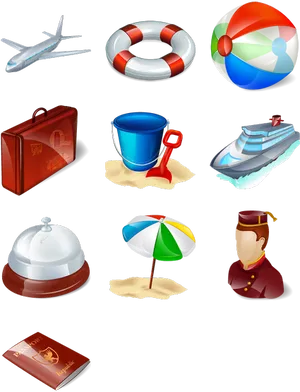 Assorted Travel Icons Set PNG Image