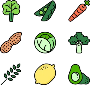 Assorted Vegetables Icons Set PNG Image