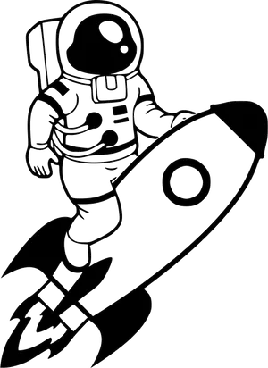 Astronaut Riding Rocket Outline PNG Image