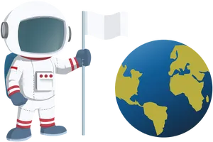 Astronaut_with_ Flag_and_ Earth_ Clipart PNG Image