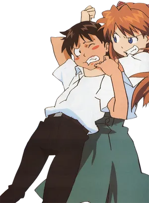 Asuka Dominates Shinji Anime Scene PNG Image