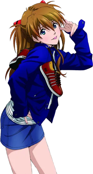 Asuka Langley School Uniform Pose PNG Image