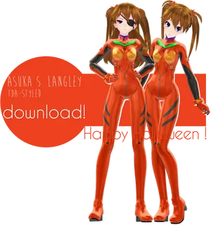 Asuka Langley T D A Styled Halloween PNG Image