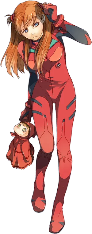 Asuka Langley With Doll Figure PNG Image