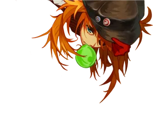 Asuka Langley With Hat And Bubblegum PNG Image