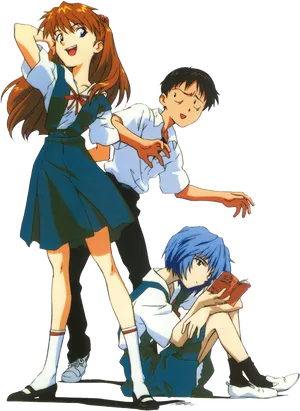 Asuka Rei Shinji Evangelion Characters PNG Image