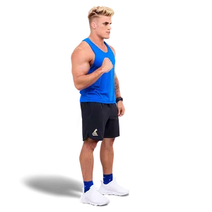 Athletic Man Blue Tank Top Black Shorts PNG Image