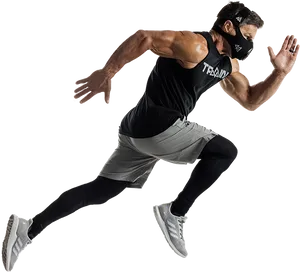 Athletic Man Runningin Mask PNG Image