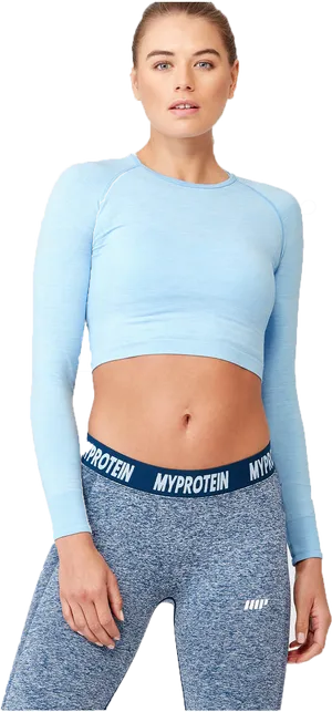 Athletic Womanin Blue Crop Top PNG Image