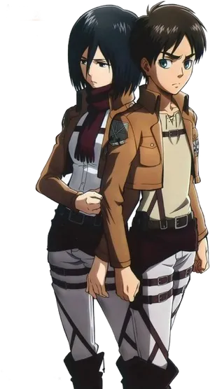 Attackon Titan Erenand Mikasa Standing PNG Image