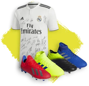 Autographed Real Madrid Jerseyand Adidas Cleats PNG Image