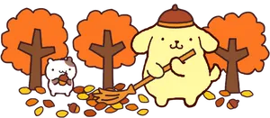 Autumn Cleanup Sanrio Characters PNG Image