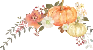 Autumn Harvest Watercolor Floral Arrangement PNG Image