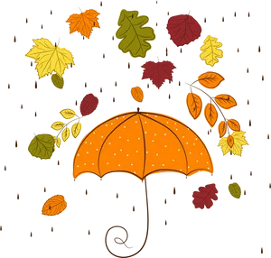Autumn_ Rain_ Umbrella_and_ Falling_ Leaves PNG