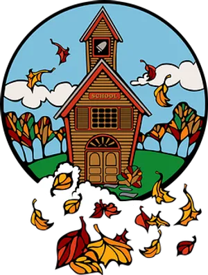 Autumn Schoolhouse Scene PNG Image