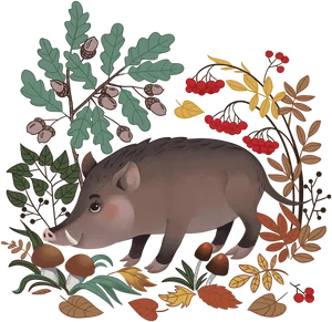 Autumnal Boar Illustration PNG Image