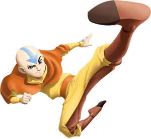 Avatar Aang Flying Action Pose PNG Image