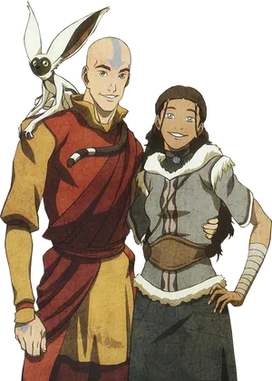 Avatar Aang Kataraand Momo Friends PNG Image