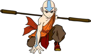 Avatar Aang With Staff PNG Image