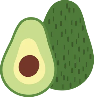 Avocado Halfand Whole Vector Illustration PNG