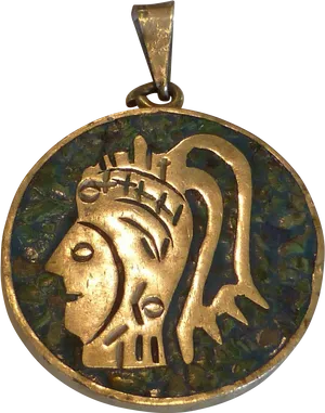 Aztec Warrior Pendant Golden PNG Image