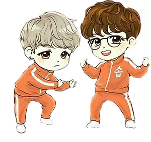 B T S Chibi Charactersin Orange Outfits PNG Image