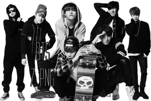 B T S Group Blackand White Photo PNG Image