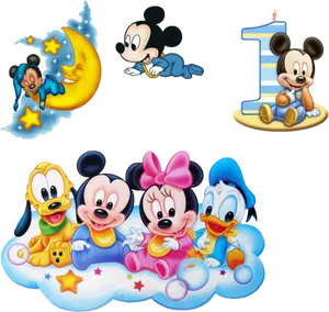 Baby Disney Characters Celebration PNG Image