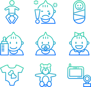 Baby Icons Set Blue Outline PNG Image