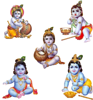 Baby Krishna Various Poses PNG Image