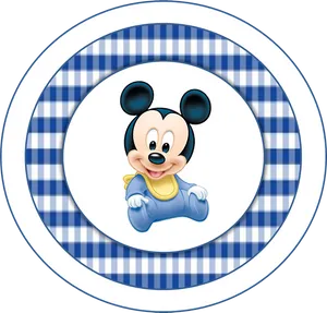 Baby Mickey Blue Checkered Background PNG Image