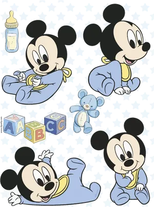 Baby Mickey Playtime Pattern PNG Image