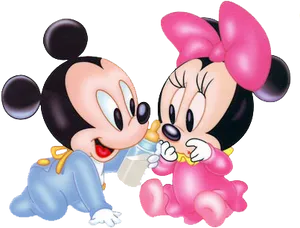 Baby Mickeyand Minnie Sharing PNG Image