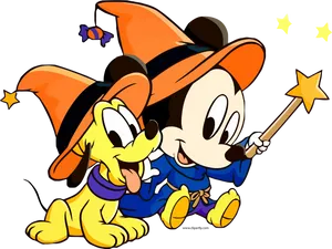 Baby Mickeyand Plutoin Wizard Costumes PNG Image