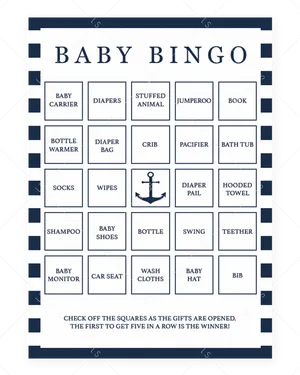 Baby Shower Bingo Card Template PNG Image