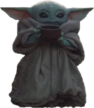 Baby Yoda Holding Cup PNG Image