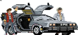 Back To The Future Pixel Art De Loreanand Characters PNG Image