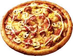 Bacon Mushroom Corn Pizza PNG Image