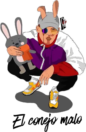 Bad Bunny Cartoonwith Bunny PNG Image