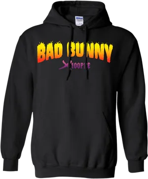 Bad Bunny Flame Design Hoodie PNG Image