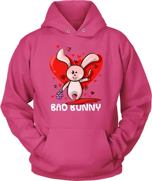 Bad Bunny Pink Hoodie Design PNG Image